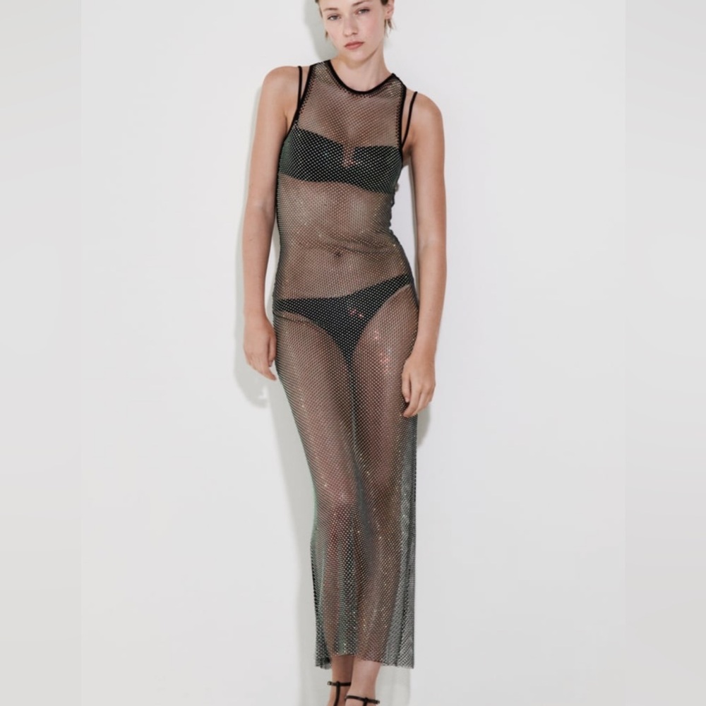 Zara crystals rhinestones shimmery mesh dress